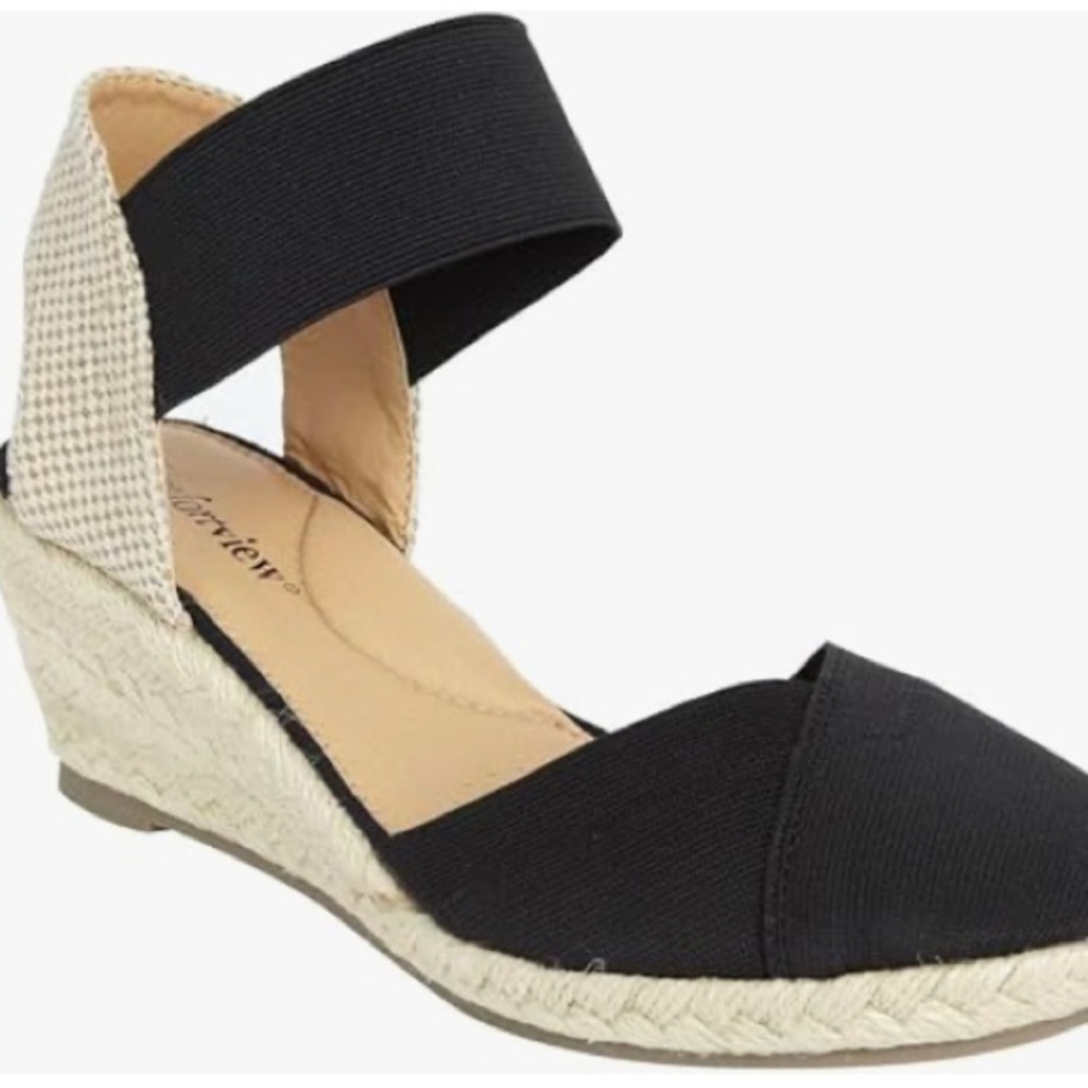 Black Wedge Espadrille Sandals by comfort view